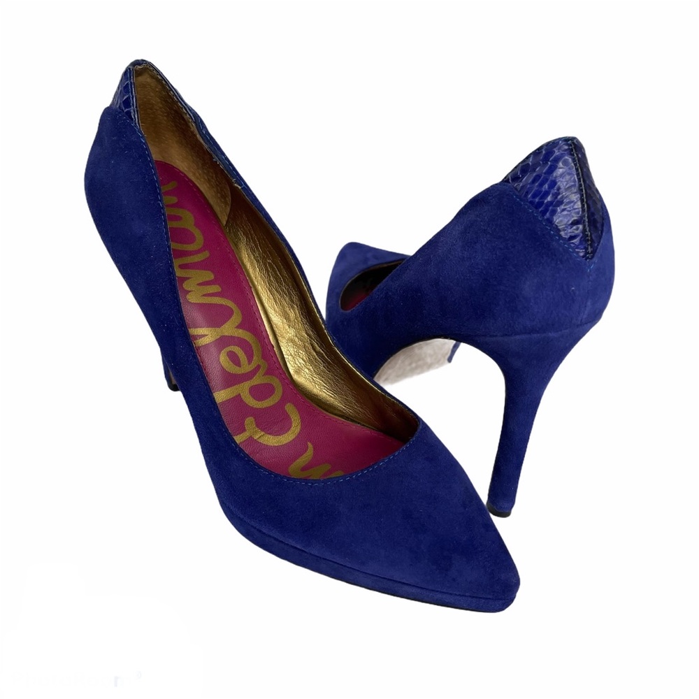 Sam Edelman Celia Blue Suade Snake Pointed Heel Size 7.5 Retro 80’s Vintage